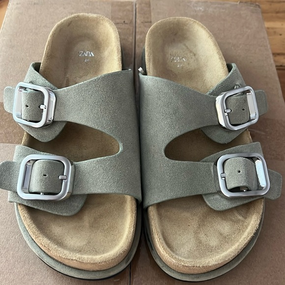 ZARA Buckled suede Sandal size 38 - Picture 2 of 16